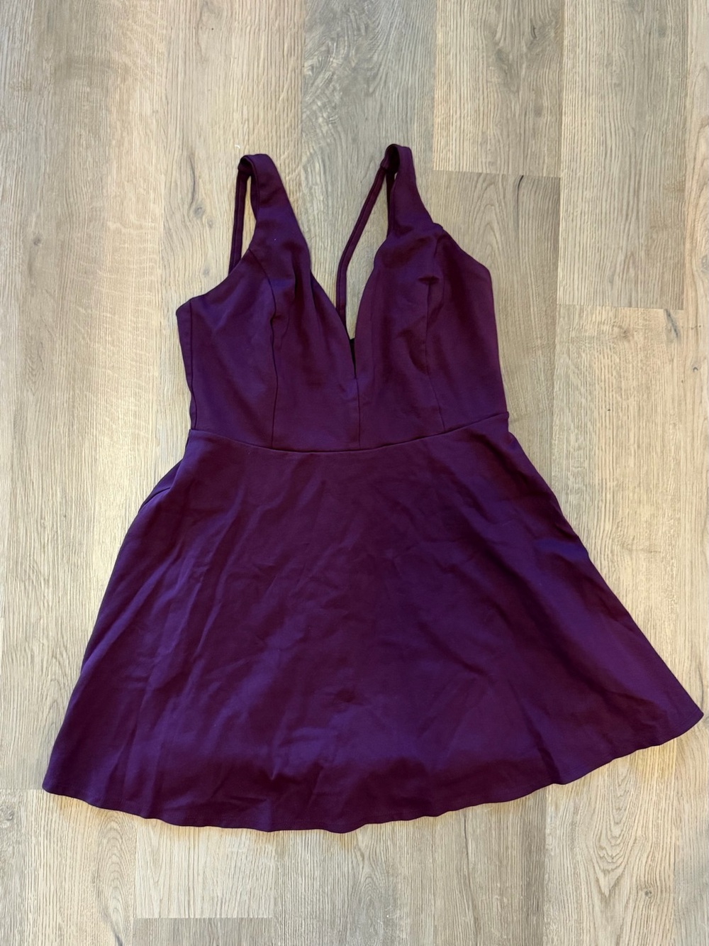 Lulus Burgundy Skater Dress XL Plunge Neck Fit & Flare Made in USA